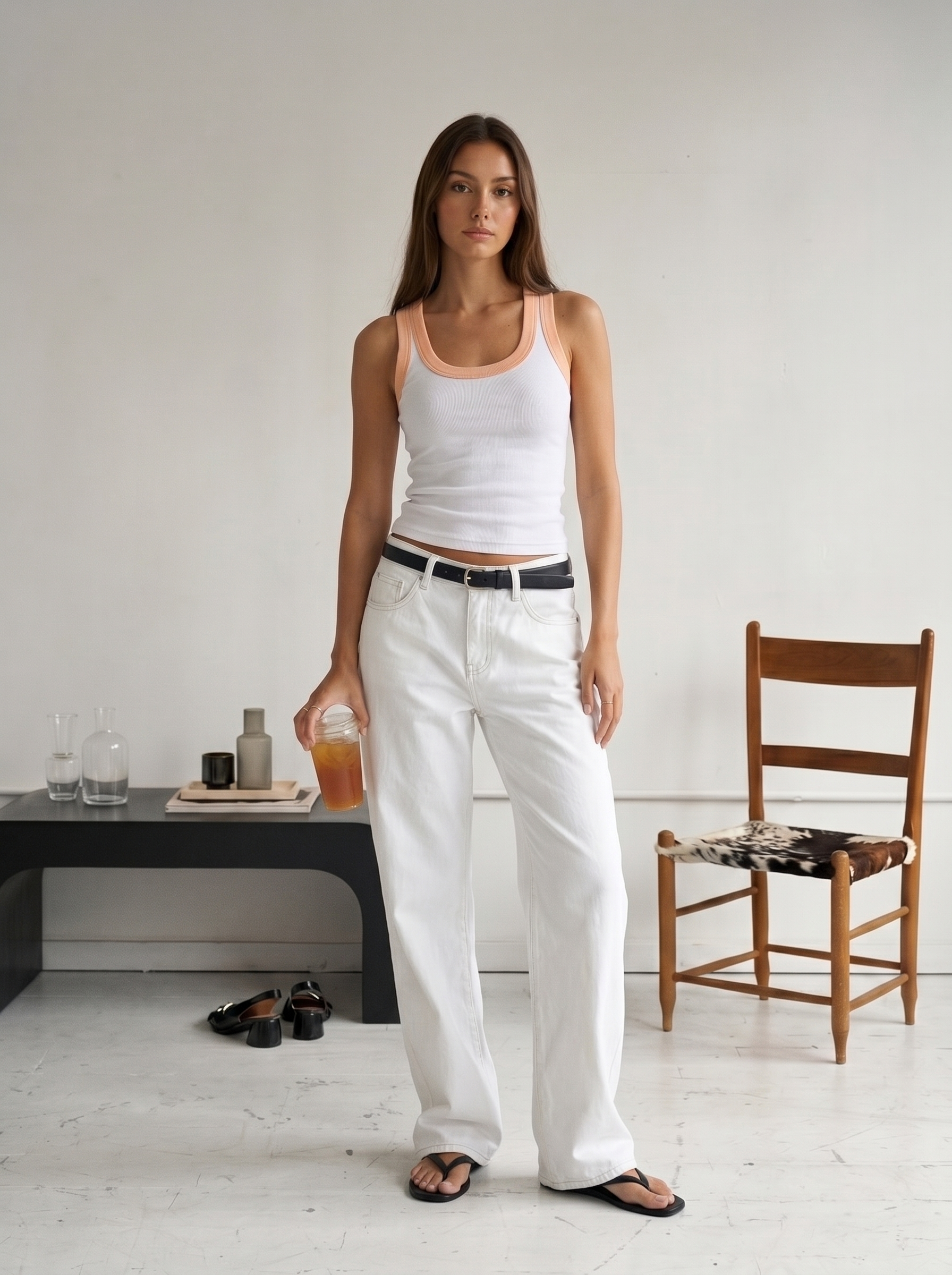 Contrast tank top in white