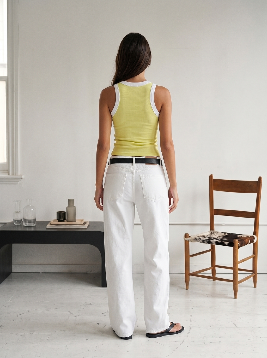 Contrast tank top in butter yellow