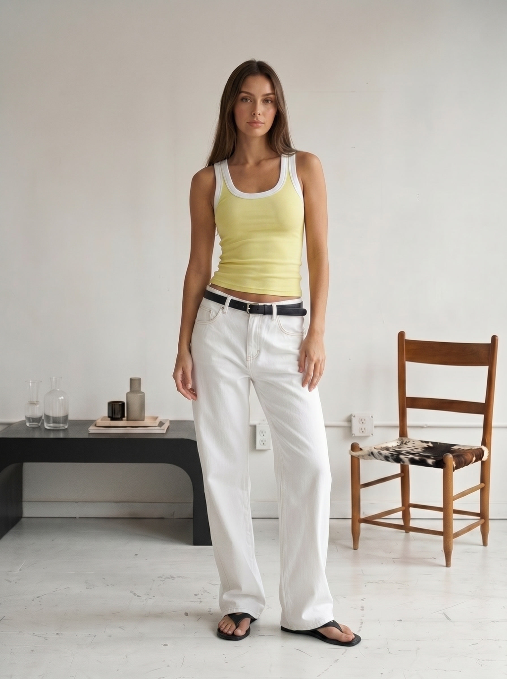 Contrast tank top in butter yellow
