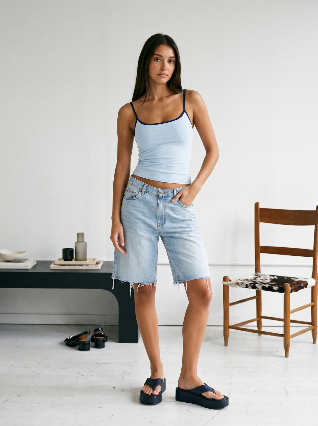 Spaghetti top in baby blue